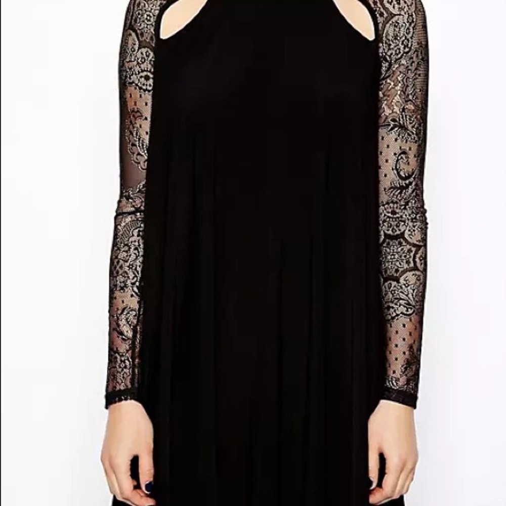 NWOT ASOS Black Lace Insert Swing Dress - Picture 4 of 9